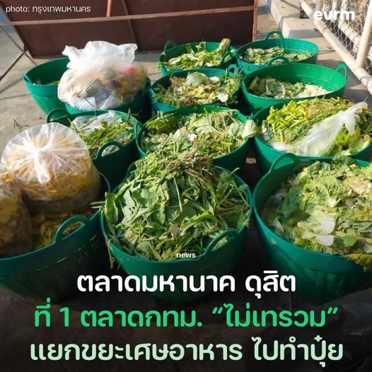 May be an image of collard greens and text that says 'photo: กรุงเทพมหานคร news ตลาดมหานาค ดุสิต ที่ ที่1 1 ตลาดกทม. "ไม่เทรวม" แยกขยะเศษอาหาร ไปทำปุ๋ย'